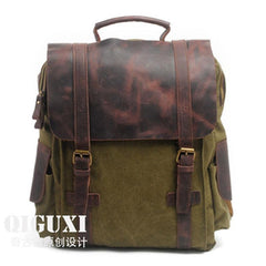 Mens Canvas Leather Backpack Canvas Hiking Backpack Canvas Travel Backpack for Men