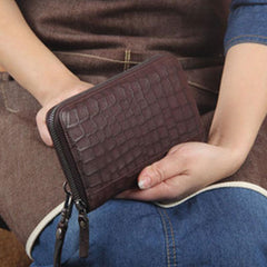 Handmade Genuine Leather Mens Cool Long Leather Wallet Zipper Clutch Wristlet Wallet for Men