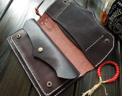 Handmade Leather Mens Long Clutch Wallet Cool Wallet Long Wallets Biker Chain Wallet for Men