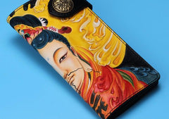 Handmade Leather Quan yin Buddha Mens Tooled Long Chain Biker Wallet Cool Leather Wallet With Chain Wallets for Men