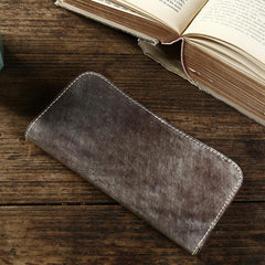 Handmade Mens Brown Leather Long Wallet Bifold Long Wallet Brown Card Wallet For Men