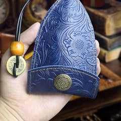 Handmade Leather Floral Mens Cool Car Key Wallet Coin Wallet Pouch Car KeyChain for Men