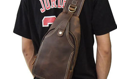 Genuine Leather Cool Chest Bag Sling Bag Crossbody Bag Travel Bag Hiking Bag For Mens