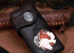 Handmade Leather Horse Mens Chain Tooled Long Biker Wallet Cool Leather Wallet With Chain Wallets for Men