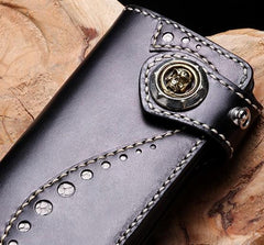 Handmade Leather Mens Chain Biker Wallet Cool Leather Wallet Long Phone Wallets for Men