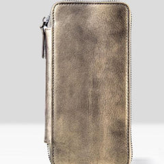 Handmade Leather Mens Cool Long Leather Wallet Bifold Zipper Clutch Wallet for Men - iChainWallets