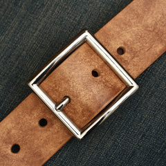 Handmade Mens Black Leather Square Buckle Silver Belts Minimalist Leather Silver Belt for Men