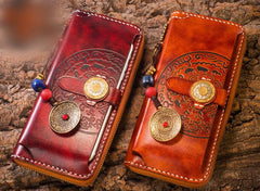 Handmade Leather Mens Chain Biker Wallet Cool Leather Wallet Long Phone Wallets for Men