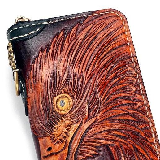 Handmade Wallet Tooled Leather Wallet Eagle Long Chain Biker Wallet Cool Wallet With Chain Biker Wallets for Men 