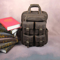 Vintage Mens Leather Large Laptop Backpack Travel Backpack Leather School Backpacks for Men