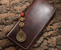 Handmade Leather Mens Chain Biker Wallet Cool Leather Wallet Long Phone Wallets for Men