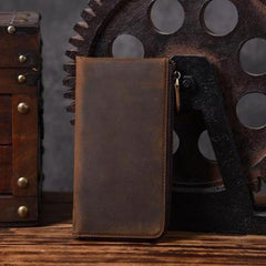 Handmade Leather Mens Cool Long Leather Wallet Zipper Clutch Wallet for Men - iChainWallets