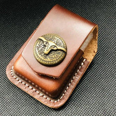 Brown Handmade Leather Mens Horse Zippo Lighter Holders Lighter Case For Men