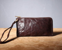 Handmade Genuine Leather Mens Cool Biker Chain Wallet Long Leather Wallet Slim Clutch Wristlet Wallet for Men