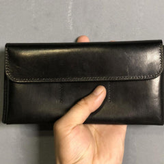 Handmade Leather Mens Cool Wallet Long Leather Wallet Clutch Wristlet Wallet for Men Women