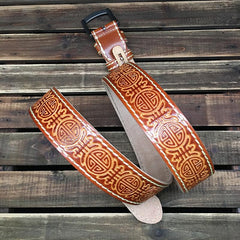 Cool Handmade Embossed Brown Tooled Leather Mens Belt Dark Brown Leather Belts for Men