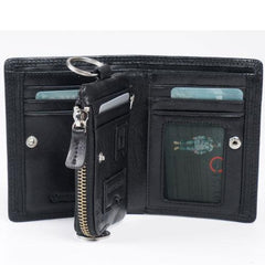 Genuine Leather Mens Cool billfold Leather Wallet Men Small Zipper Wallets for Men