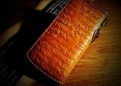 Handmade Leather Mens Tibetan Tooled Chain Biker Wallet Cool Leather Wallet Long Clutch Wallets for Men