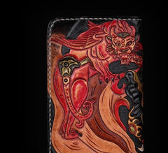 Handmade Leather Mens Clutch Wallet Tooled Cool Monster Wallet Long Zipper Wallets for Men