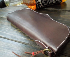 Handmade Leather Mens Long Clutch Wallet Cool Wallet Long Wallets Biker Chain Wallet for Men