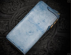 Handmade Leather Mens Tibetan Chain Biker Wallet Cool Leather Wallet Long Clutch Wallets for Men