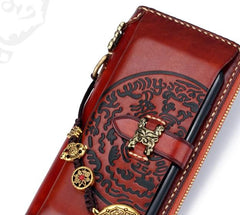 Handmade Leather Mens Chain Biker Wallet Cool Leather Wallet Long Phone Wallets for Men