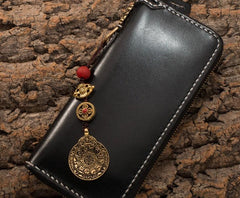 Handmade Leather Mens Chain Biker Wallet Cool Leather Wallet Long Phone Wallets for Men