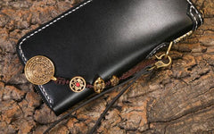 Handmade Leather Mens Chain Biker Wallet Cool Leather Wallet Long Phone Wallets for Men