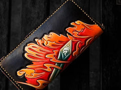 Handmade Leather Men Tooled Acalanatha Cool Leather Wallet Long Phone Clutch Wallets for Men