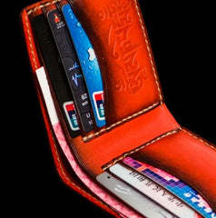 Handmade Leather Tibetan Tooled Mens billfold Wallet Cool Leather Wallet Slim Wallet for Men