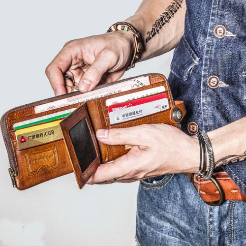 Handmade Mens Cool billfold Leather Wallet Men Small Wallets Bifold for Men - iChainWallets