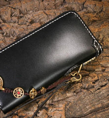 Handmade Leather Mens Chain Biker Wallet Cool Leather Wallet Long Phone Wallets for Men