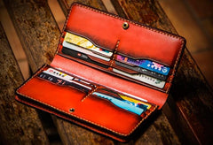 Handmade Leather Men Tooled Cool Leather Wallet Long Phone Wallets for Men