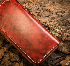 Handmade Leather Mens Chain Biker Wallet Cool Leather Wallet Long Phone Wallets for Men