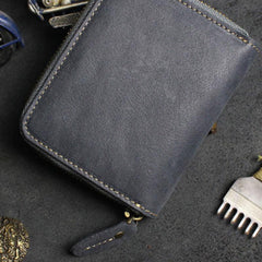 Handmade Leather Mens Cool Slim Leather Wallet Men Zipper billfold Wallets Bifold for Men