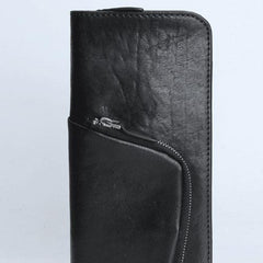 Handmade Leather Mens Cool Long Leather Wallet Zipper Phone Clutch Wallet