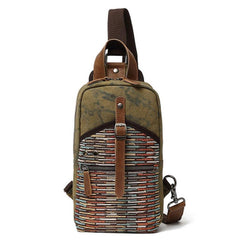 Rustic Canvas Leather Mens Sling Bag Chest Bag One Shoulder Pack for men