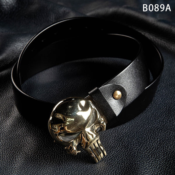 Handmade Mens Brass Skull Leather Belts Handmade Black Leather Belts for Men