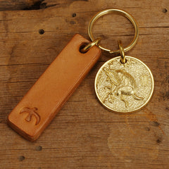 Handmade Brass Keyring With Leather Charm KeyChain Animal Leather Keyring Car Key Chain for Men