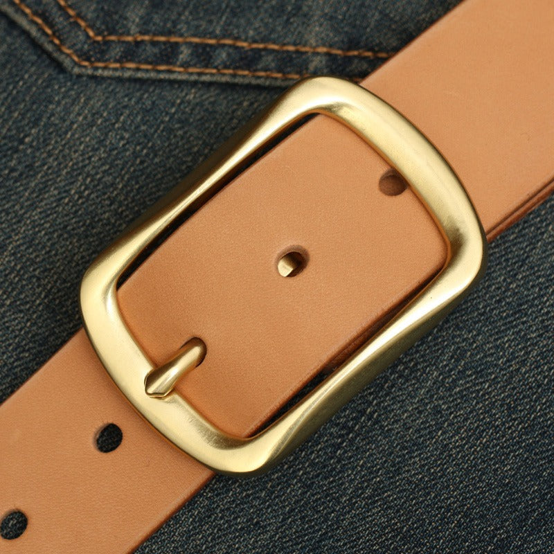 Handmade Mens Tan Leather Buckle Brass Belt Minimalist Leather Brass Belt for Men