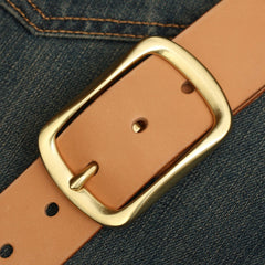 Handmade Mens Coffee Leather Buckle Silver Belt Minimalist Leather Silver Belt for Men