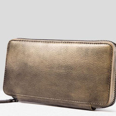 Handmade Leather Mens Cool Long Leather Wallet Bifold Zipper Clutch Wallet for Men - iChainWallets