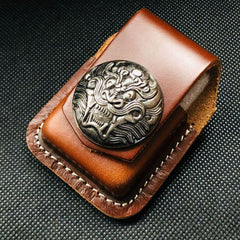 Coffee Handmade Leather Mens Indian Chief Zippo Lighter Holders Lighter Case For Men