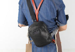 Genuine Leather Mens Cool Chest Bag Sling Bag Crossbody Bag Travel Bag Hiking Bag for men