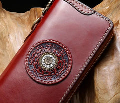 Handmade Leather Mens Chain Biker Wallet Tibetan Cool Leather Wallet Long Phone Wallets for Men