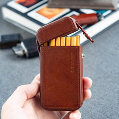 Handmade Beige Leather Mens 20pcs Cigarette Cases 90mm Leather Cigarette Box