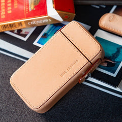 Handmade Beige Leather Mens 20pcs Cigarette Cases 90mm Leather Cigarette Box