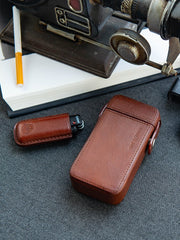 Handmade Beige Leather Mens 20pcs Cigarette Cases 90mm Leather Cigarette Box
