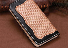 Handmade Leather Mens Clutch Wallet Cool Pixiu Tooled Wallet Long Zipper Wallets for Men