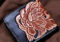 Handmade Leather Carp Tooled Mens billfold Wallet Cool Leather Wallet Slim Wallet for Men